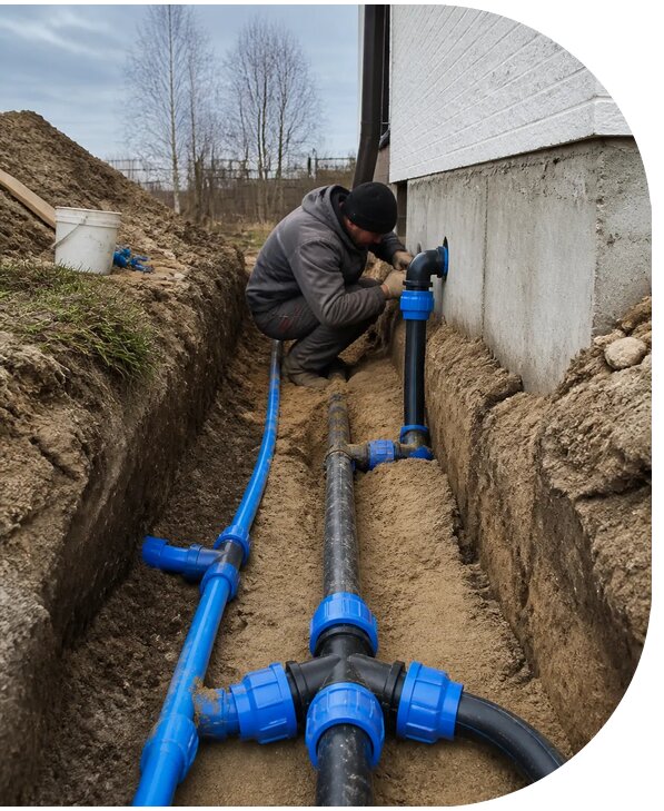 Монтаж наружного водопровода на участке под ключ в Кореновске